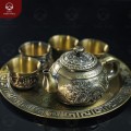 Bộ ấm chén rồng phượng bằng đồng vàng giả cổ nặng 1,1kg