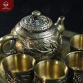 Bộ ấm chén rồng phượng bằng đồng vàng giả cổ nặng 1,1kg