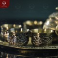Bộ ấm chén rồng phượng bằng đồng vàng giả cổ nặng 1,1kg