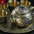 Bộ ấm chén rồng phượng bằng đồng vàng giả cổ nặng 1,1kg