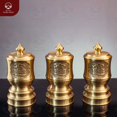Bộ đài thờ Chiêu Tài Tấn Bảo bằng đồng vàng mộc 