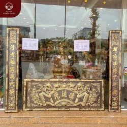 Bộ đại tự câu đối Đức Lưu Quang bằng đồng vàng sơn màu giả cổ