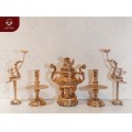 Bộ đỉnh ngũ sự bằng đồng đỏ mộc thờ gia tiên 