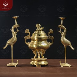 Bộ đồ thờ tam sự đỉnh hạc cao 20cm bằng đồng catut