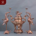 Bộ đồ thờ tam sự đỉnh rồng hạc chầu bằng đồng đỏ mộc
