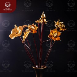 Bó hoa sen thờ bông gỗ dát vàng 9999 cao 50-70cm