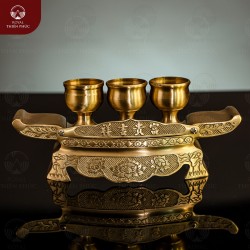 Bộ ngai 3 chén thờ Phú Quý Cát Tường bằng đồng vàng mộc 