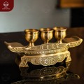 Bộ ngai 3 chén thờ Phú Quý Cát Tường bằng đồng vàng mộc 