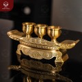 Bộ ngai 3 chén thờ Phú Quý Cát Tường bằng đồng vàng mộc 