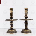 Bộ ngũ sự bằng đồng hai lai đỉnh chạm rồng - chạm sòi cao 45cm