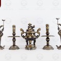Bộ ngũ sự bằng đồng hai lai đỉnh chạm rồng - chạm sòi cao 45cm