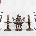 Bộ ngũ sự bằng đồng hai lai đỉnh chạm rồng - chạm sòi cao 45cm
