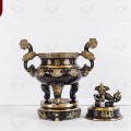 Bộ ngũ sự bằng đồng hai lai đỉnh chạm rồng - chạm sòi cao 45cm