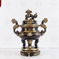 Bộ ngũ sự bằng đồng hai lai đỉnh chạm rồng - chạm sòi cao 45cm