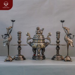 Bộ ngũ sự bằng đồng khảm ngũ sắc năm chữ vàng 