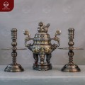 Bộ tam sự đỉnh nến bằng đồng khảm ngũ sắc 5 chữ vàng
