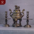 Bộ tam sự đỉnh nến cao cấp bằng đồng khảm tam khí dát điểm vàng 