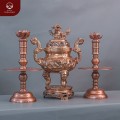 Bộ tam sự đỉnh song long nến hoa sen bằng đồng đỏ mộc