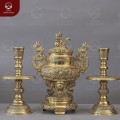 Bộ thờ tam sự đỉnh nến chạm Tứ linh bằng đồng đúc máy 