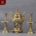 Bộ thờ tam sự đỉnh nến chạm Tứ linh bằng đồng đúc máy 