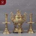 Bộ thờ tam sự đỉnh nến chạm Tứ linh bằng đồng đúc máy 