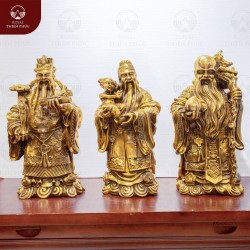 Bộ tượng Tam đa Phúc Lộc Thọ bằng đồng vàng cao 45cm ngang 20cm 