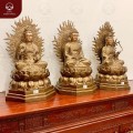 Bộ tượng Tây phương Tam thánh tỏa hào quang bằng đồng đỏ