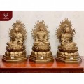 Bộ tượng Tây phương Tam thánh tỏa hào quang bằng đồng đỏ
