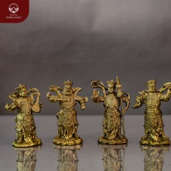 Bộ tượng Tứ Đại Thiên Vương đứng trên trời mây bằng đồng vàng 