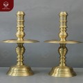 Cặp chân nến thờ gia tiên bằng đồng vàng mộc trơn