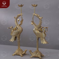 Cặp hạc thờ bằng đồng vàng màu mộc cỡ nhỏ đúc máy 