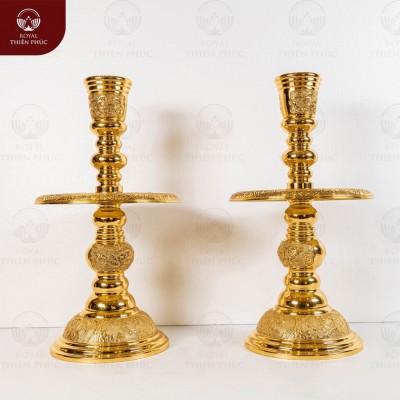Chân nến bàn thờ cao 70cm nặng 10kg đồng vàng Đài Loan 