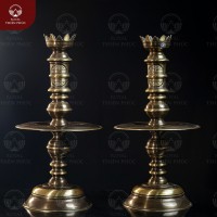 Chân nến bàn thờ miệng sen mẫu trơn đồng 2 công nghệ cao 45cm