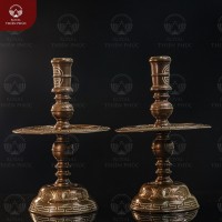 Chân nến đồng chạm rồng phượng khảm tam khí dát điểm vàng cao 60cm