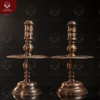 Chân nến đồng Tứ linh khảm ngũ sắc dát điểm vàng cao 60cm