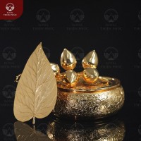 Cơi trầu cau đồng vàng mạ vàng nano chạm phượng hoàng 
