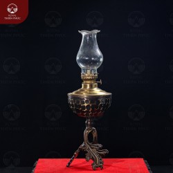 Đèn dầu bằng đồng vàng chân lá để bàn thờ cao 28cm 