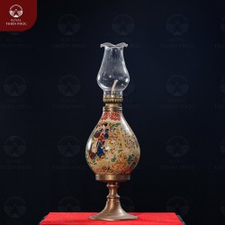 Đèn dầu cô tiên bầu tròn để bàn thờ bằng đồng sơn màu 