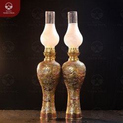 Đèn dầu đẹp bằng đồng catut khảm bạc 9999 cao 40cm