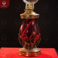 Đèn dầu thờ cúng bằng đồng cao 20cm bầu thủy tinh trong suốt màu đỏ