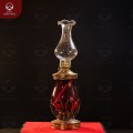 Đèn dầu thờ cúng bằng đồng cao 20cm bầu thủy tinh trong suốt màu đỏ