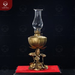 Đèn dầu thờ cúng bằng đồng vàng chân lá sen