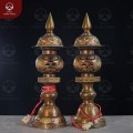 Đèn thờ đẹp chạm họa tiết hoa sen bằng đồng khảm tam khí 