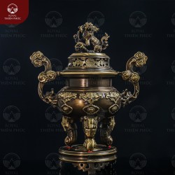 Đỉnh đồng 2 công nghệ thờ gia tiên họa tiết dơi cao 60cm 