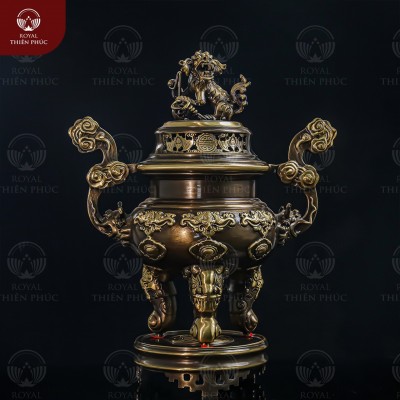 Đỉnh đồng 2 công nghệ thờ gia tiên họa tiết dơi cao 60cm 