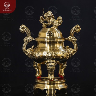 Đỉnh đồng catut chạm sòi nổi thờ gia tiên cao 45cm 