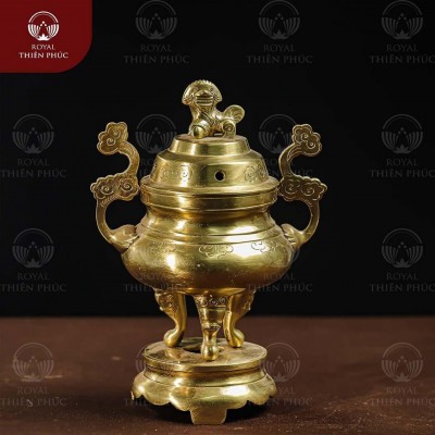 Đỉnh đồng catut vân mây đường kính 20cm thờ cúng gia tiên