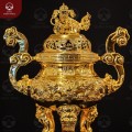 Đỉnh đồng đẹp mạ vàng 24k chạm hoa văn rồng phượng cao 50cm