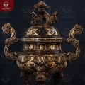 Đỉnh đồng thờ cúng chạm song long khảm tam khí kỹ cao 50cm