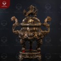 Đỉnh đồng thờ cúng chạm song long khảm tam khí kỹ cao 50cm